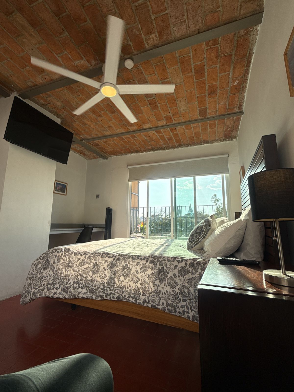 Comfort Double Room, Park View | Desk, laptop workspace, blackout drapes, iron/ironing board