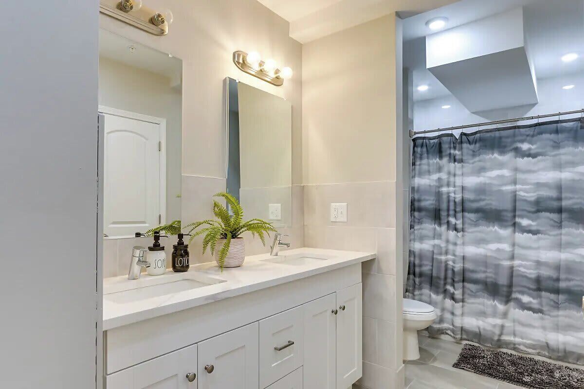 Shower, hair dryer, shampoo