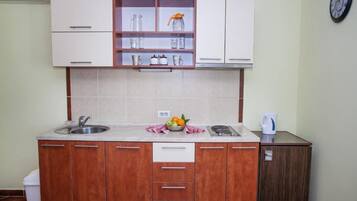 Fridge, stovetop, cookware/dishes/utensils