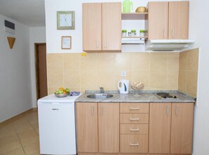 Fridge, stovetop, cookware/dishes/utensils