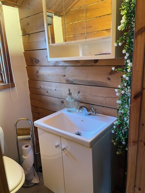 Dusj, hårføner, håndklær og såpe