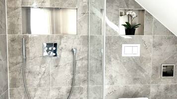 Hair dryer, towels, toilet paper