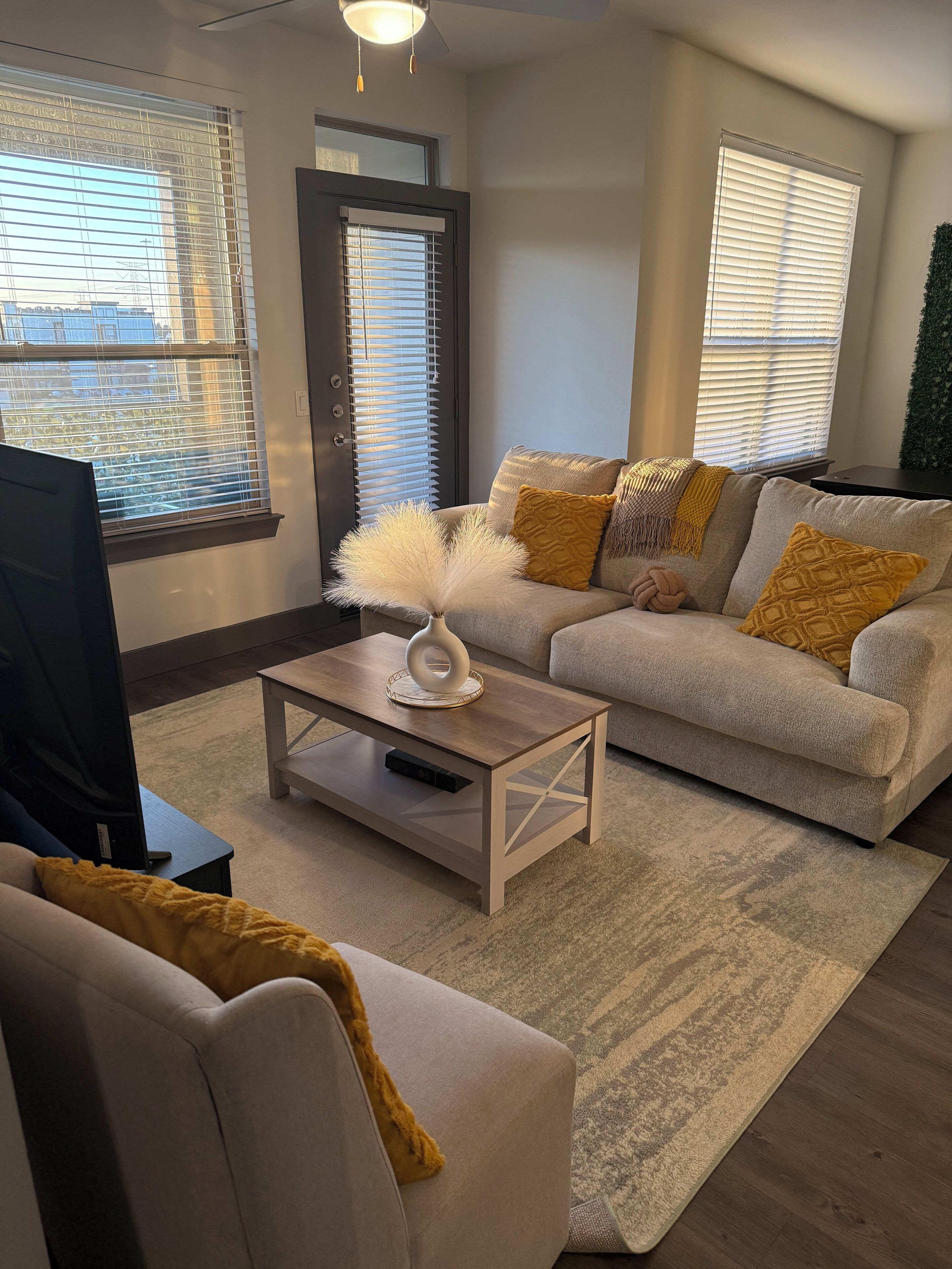 Smart TV, chimenea, tenis de mesa y estéreo 