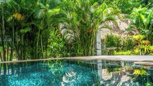 A clear pool surrounded by lush tropical vegetation. - Villa Opalo (Cahuita)