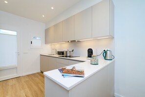 Fridge, microwave, oven, dishwasher