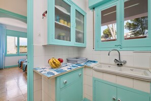 Fridge, microwave, oven, coffee/tea maker