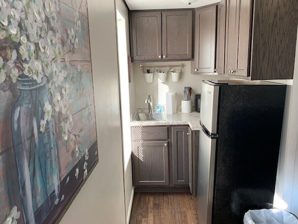 Fridge, microwave, coffee/tea maker