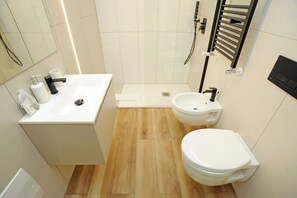 Dusche, Haartrockner, Bidet, Handtücher