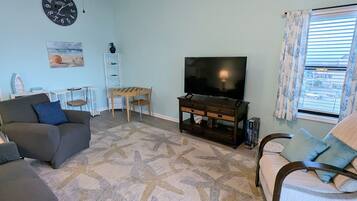 Smart TV, DVD player, books, video library