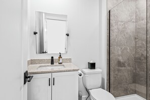 Classic Apartment, 1 Queen Bed (Self Check-in with Virtual Front Desk) | Bathroom | Shower, free toiletries, hair dryer, towels - The Loop Downtown By Kasa (Traverse City)