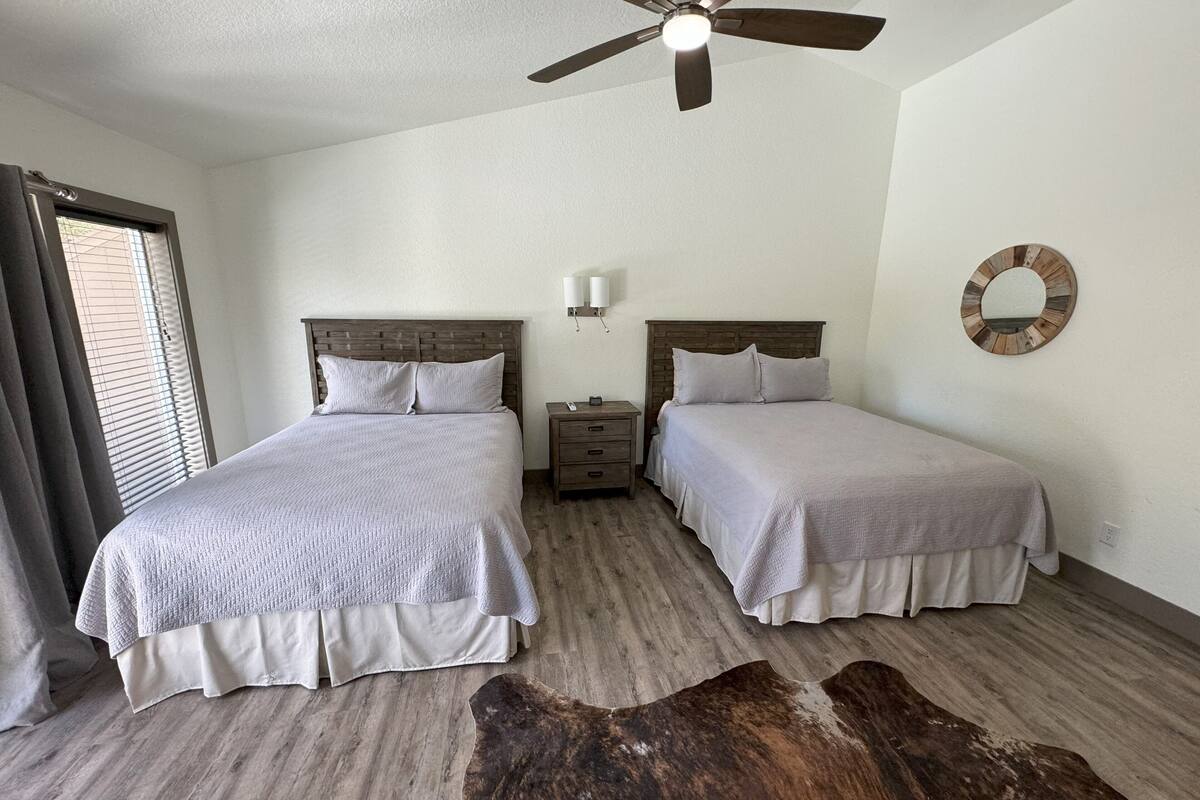 Superior Cabin, 2 Queen Beds, Patio, Hill View | 1 bedroom, in-room safe, desk, blackout drapes