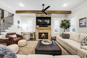 Smart TV, fireplace, video games, table football