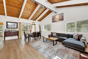 Televisión, chimenea y libros 