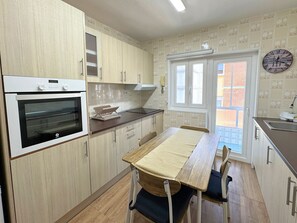 Fridge, microwave, oven, toaster