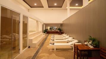 Sauna, steam room, aromatherapy, deep-tissue massages, body scrubs