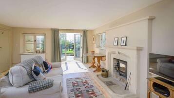 Télévision, cheminée, espaces bureaux