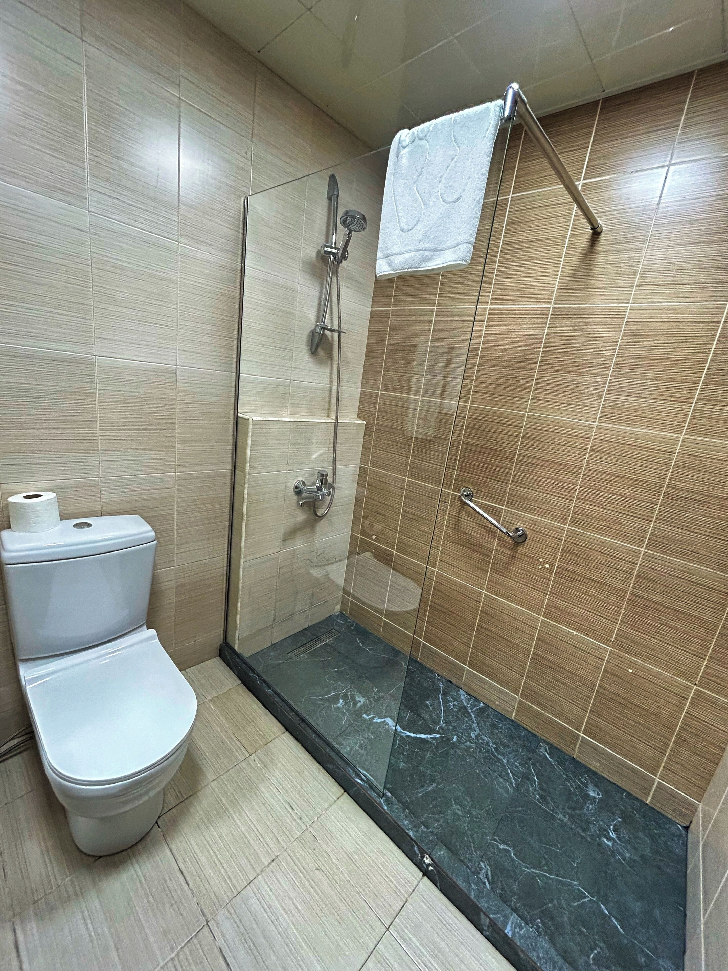 Shower, hair dryer, slippers, bidet