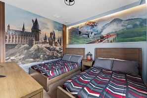 4 bedrooms, desk, iron/ironing board, travel crib