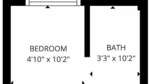 Distribución de un dormitorio y un baño, con dimensiones de 1,48 metros por 3,05 metros y 0,99 metros por 3,05 metros respectivamente.