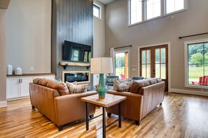 TV, fireplace, table football