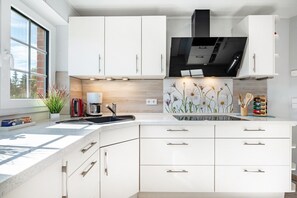 Frigorífico, microondas, horno y placa de cocina