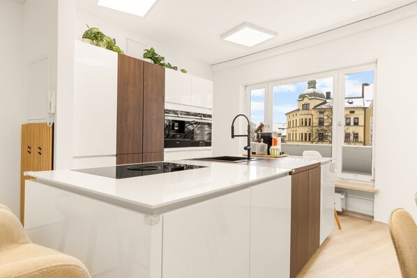 Fridge, microwave, stovetop, dishwasher