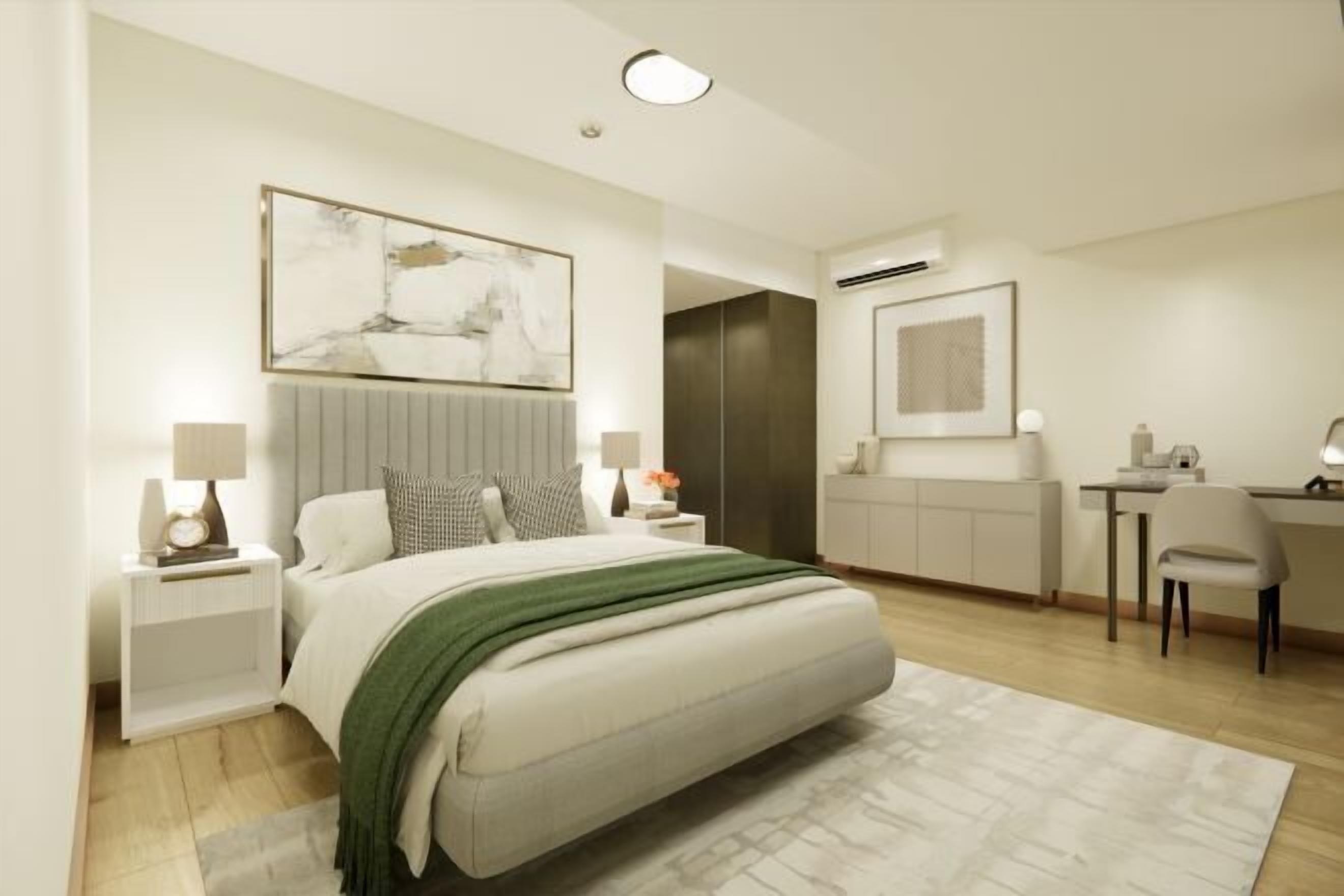 高級寢具、房內夾萬、書桌、遮光窗簾/窗簾