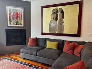 Fireplace, offices - Boardman Brownstone Townhouse - Heart of Downtown (Traverse City)