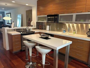 Fridge, microwave, oven, stovetop - Boardman Brownstone Townhouse - Heart of Downtown (Traverse City)