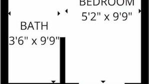 Plano de planta que muestra un dormitorio de 1,57 x 2,97 metros y un baño de 1,07 x 2,97 metros.
