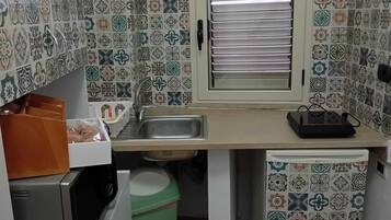 Fridge, microwave, stovetop, espresso maker