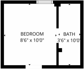 Plano de planta que muestra un dormitorio de 2,5 metros por 3 metros y un baño de 1,1 metros por 3 metros.