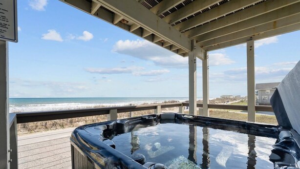 A hot tub with a view of the beach and ocean. - Summer Winds #191 - Ocean Views, Hot Tub & Steps to the Beach! Dog Friendly! (North Topsail Beach)