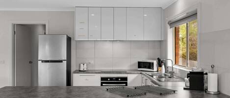 Kühlschrank, Mikrowelle, Ofen, Herdplatte