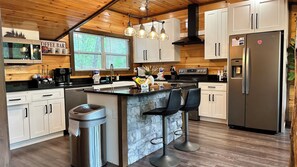 Fridge, microwave, oven, stovetop - Treetop Haven, Luxury 3BD/6BTH cabin, Private Indoor Pool, Game Room, Views (Pigeon Forge)