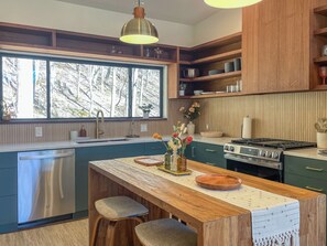 Frigorífico, microondas, horno y placa de cocina