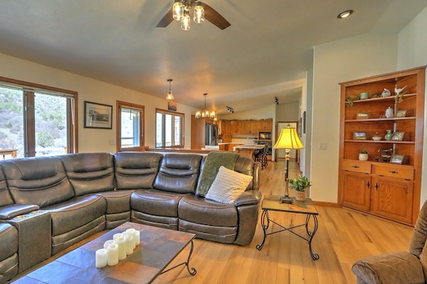 Living room with view of kitchen
