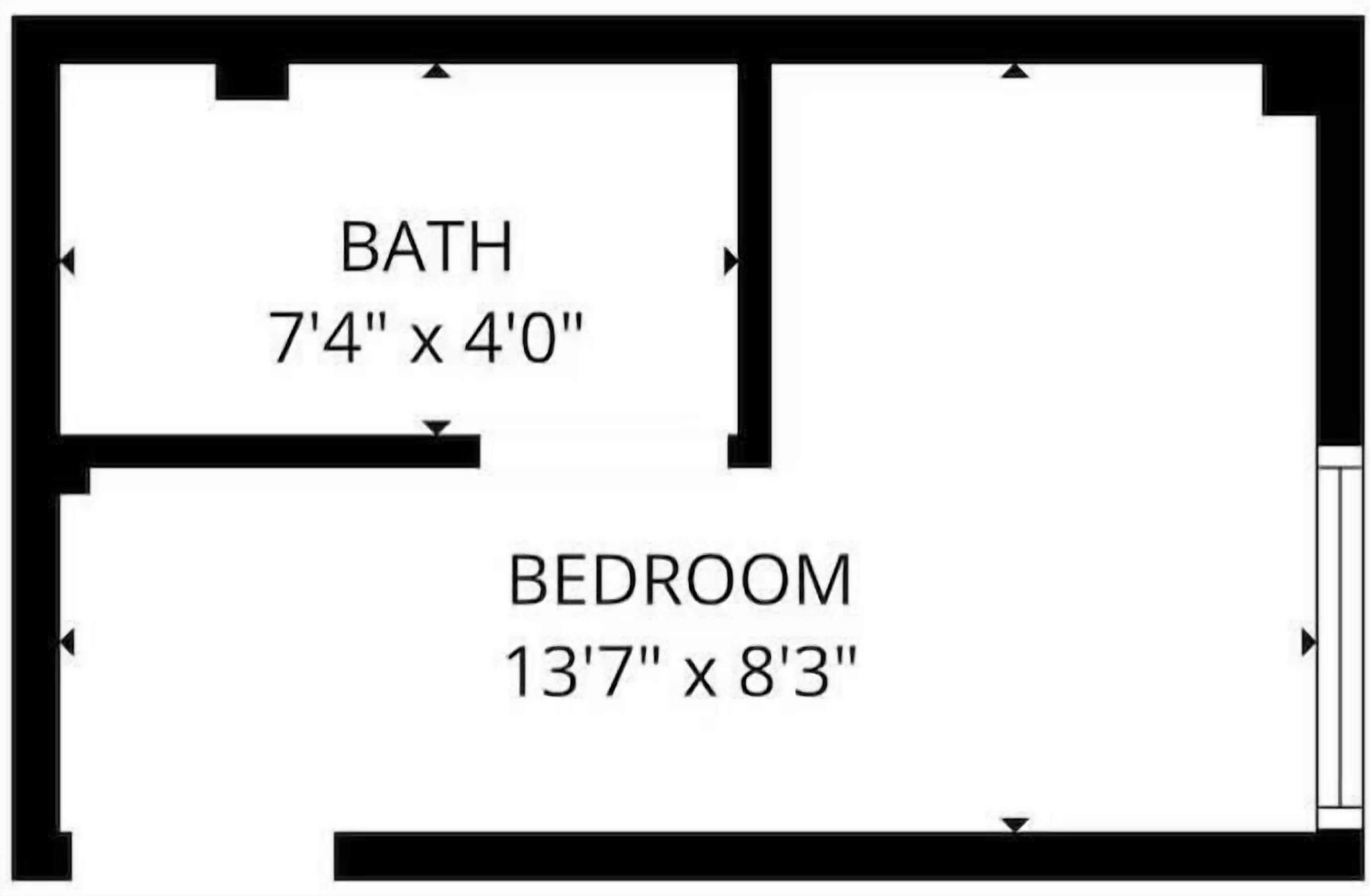A floor plan with a 7'4' x 4'0' bathroom and a 13'7' x 8'3' bedroom.