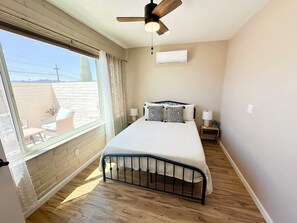 2 bedrooms, desk, iron/ironing board, travel cot