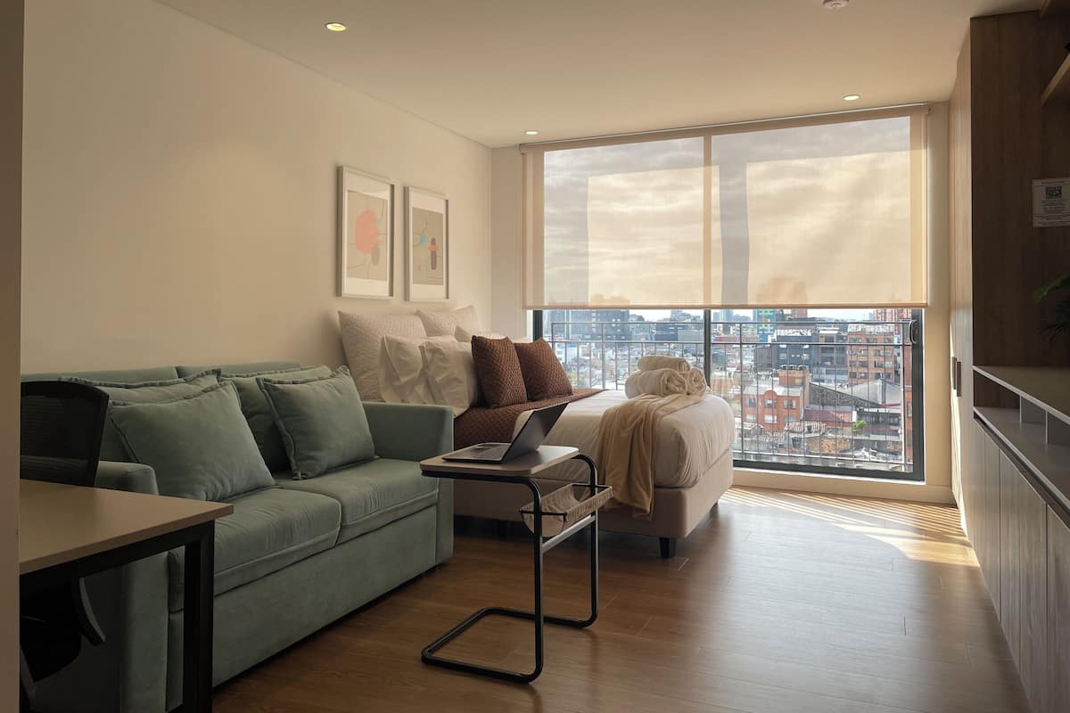1 bedroom, desk, laptop workspace, iron/ironing board
