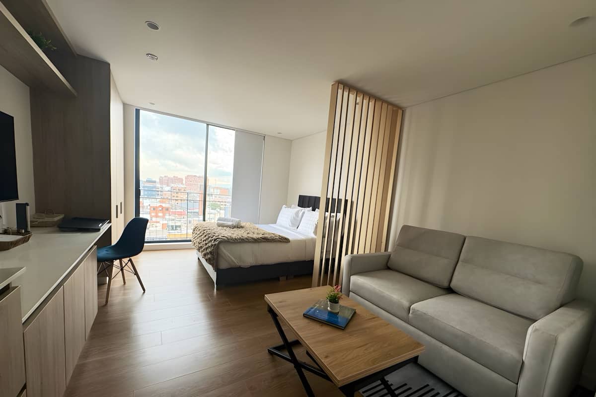 1 bedroom, desk, laptop workspace, iron/ironing board