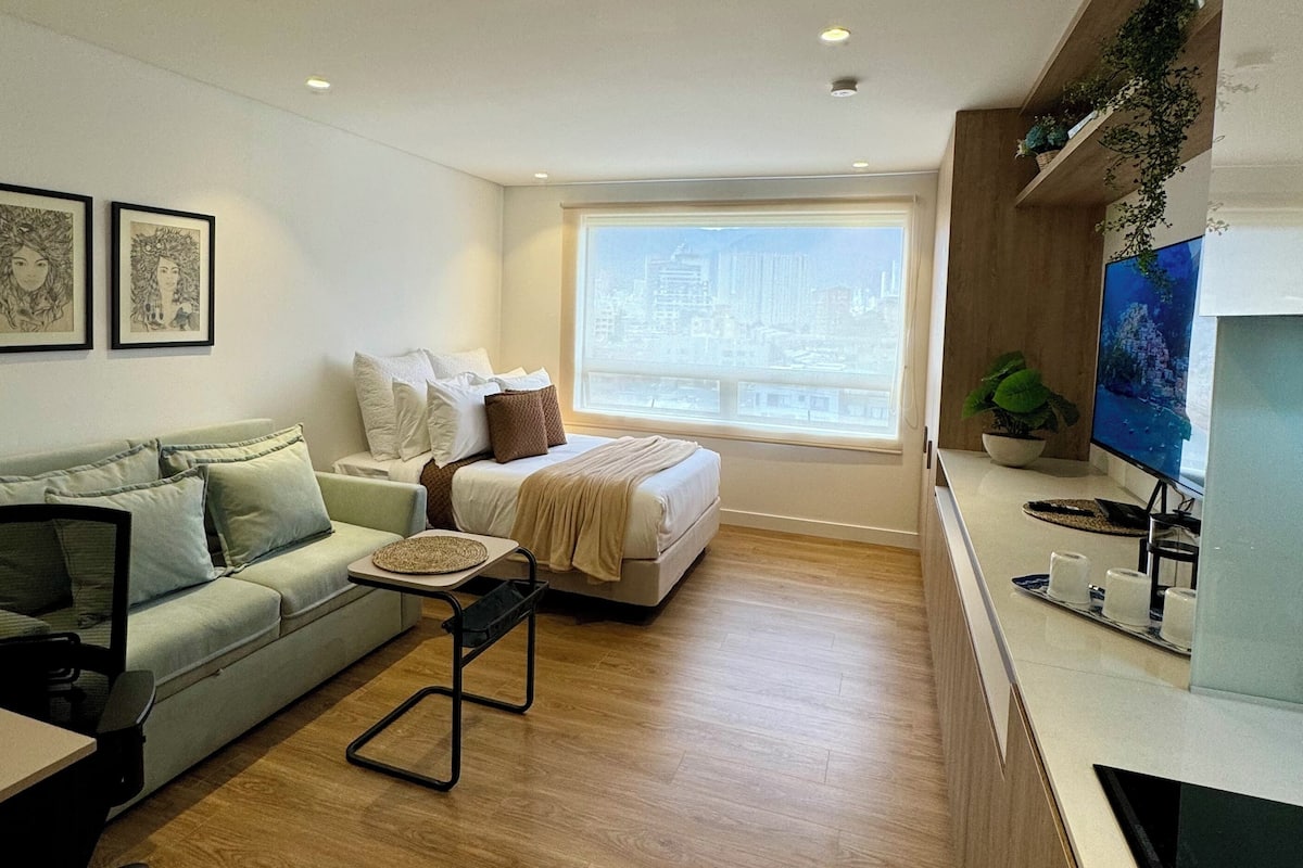 1 bedroom, desk, laptop workspace, iron/ironing board