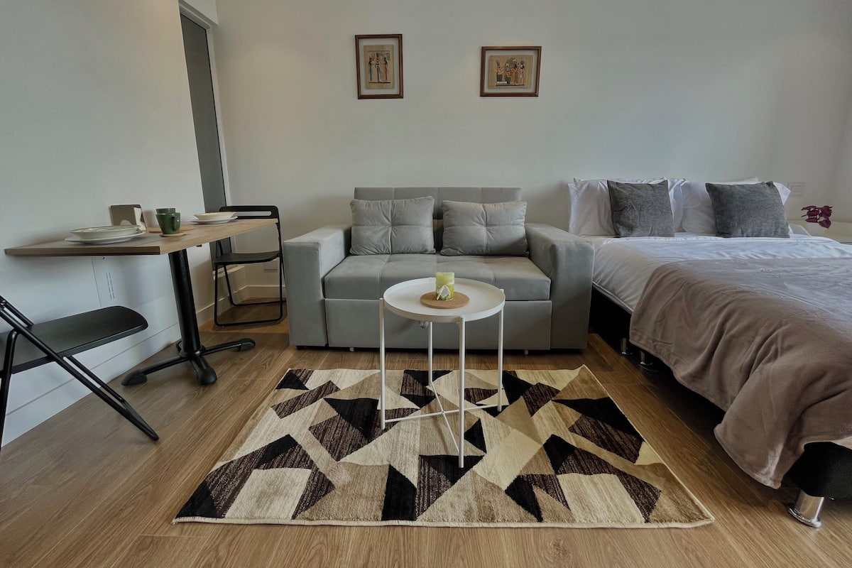 1 bedroom, desk, laptop workspace, iron/ironing board