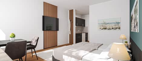 Leilighet – standard | 1 soverom, skrivebord for bærbar PC og blendingsgardiner