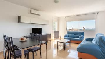 Télévision, cheminée, table de tennis de table