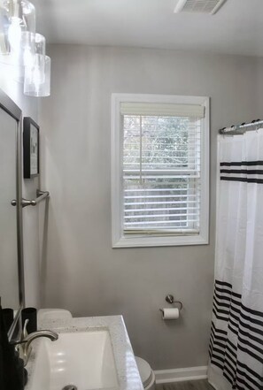 Hair dryer, towels, toilet paper