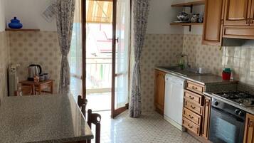 Fridge, microwave, stovetop, electric kettle