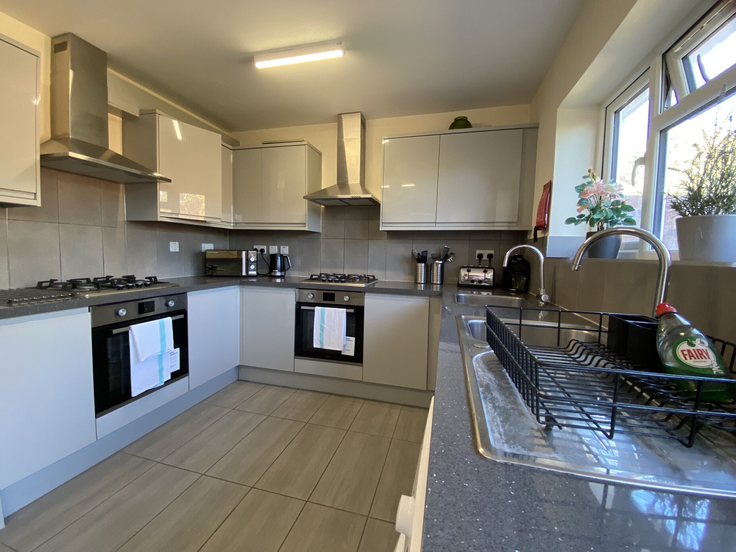 Fridge, microwave, oven, electric kettle