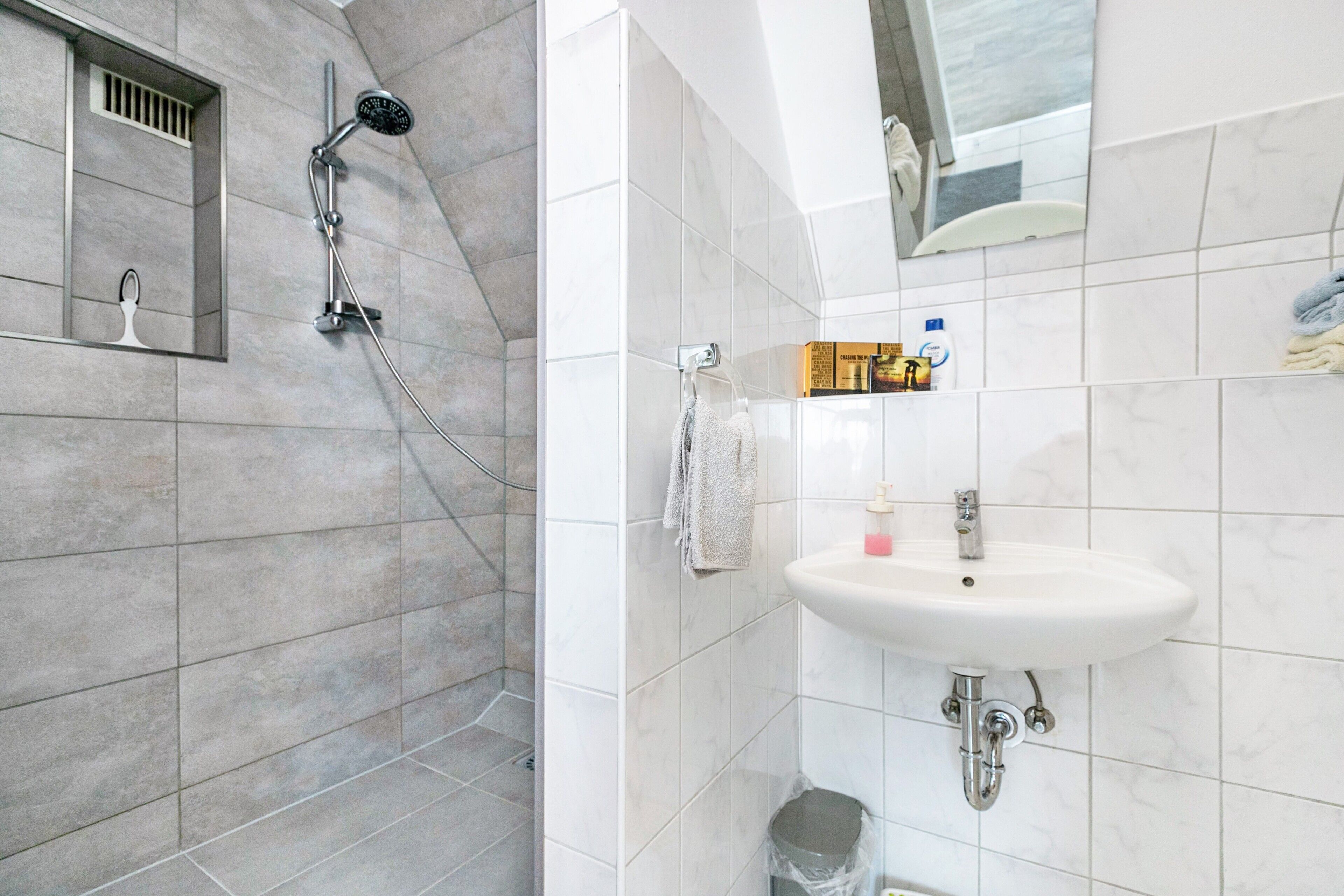 Een douche, een haardroger, handdoeken