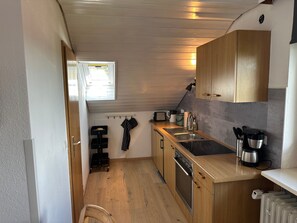 Fridge, oven, stovetop, coffee/tea maker